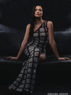 Embellishment|Dresses*Embellishment Esti One Shoulder Printed Rhinestone Maxi Dress