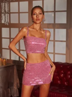 Sets & Co-ords*Mew Mews Fashion Faina Spaghetti Rhinestone Skirt Set