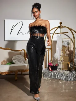 Jumpsuits & Romper*Mew Mews Fashion Faro Feather Sequin Jumpsuit