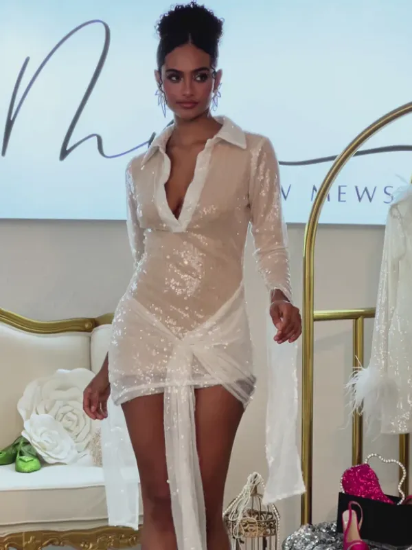 Dresses|Mini Dresses*Mew Mews Fashion Faunia Folded Collar Sequin Draped Mini Dress