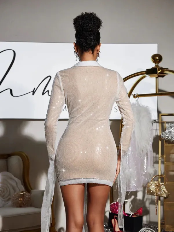 Dresses|Mini Dresses*Mew Mews Fashion Faunia Folded Collar Sequin Draped Mini Dress