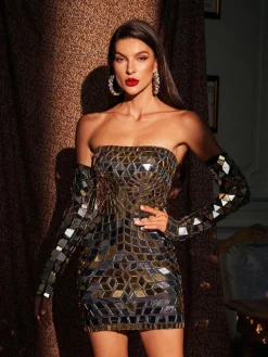 Embellishment|Dresses*Embellishment Felice Strapless Acrylic Mini Dress With Gloves