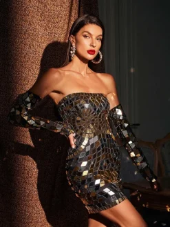 Embellishment|Dresses*Embellishment Felice Strapless Acrylic Mini Dress With Gloves
