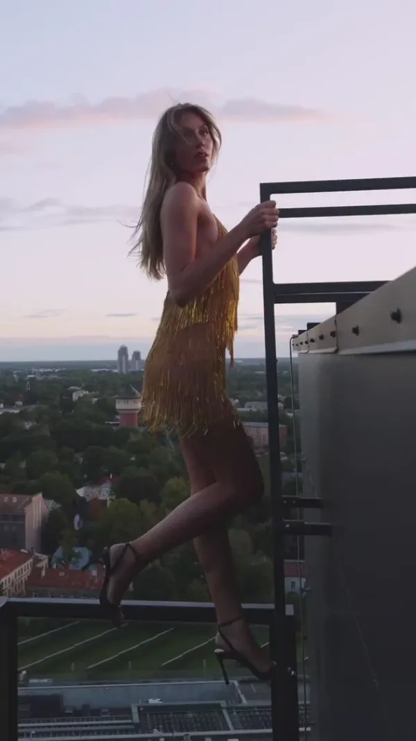 Embellishment|Dresses*Embellishment Fiadh Crystal Chain Fringe Mesh Mini Dress In Gold