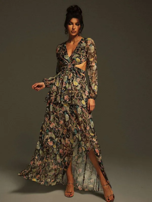 Dresses|Maxi Dresses*Mew Mews Fashion Flavio V Neck Printed Cutout Maxi Dress