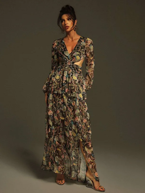 Dresses|Maxi Dresses*Mew Mews Fashion Flavio V Neck Printed Cutout Maxi Dress