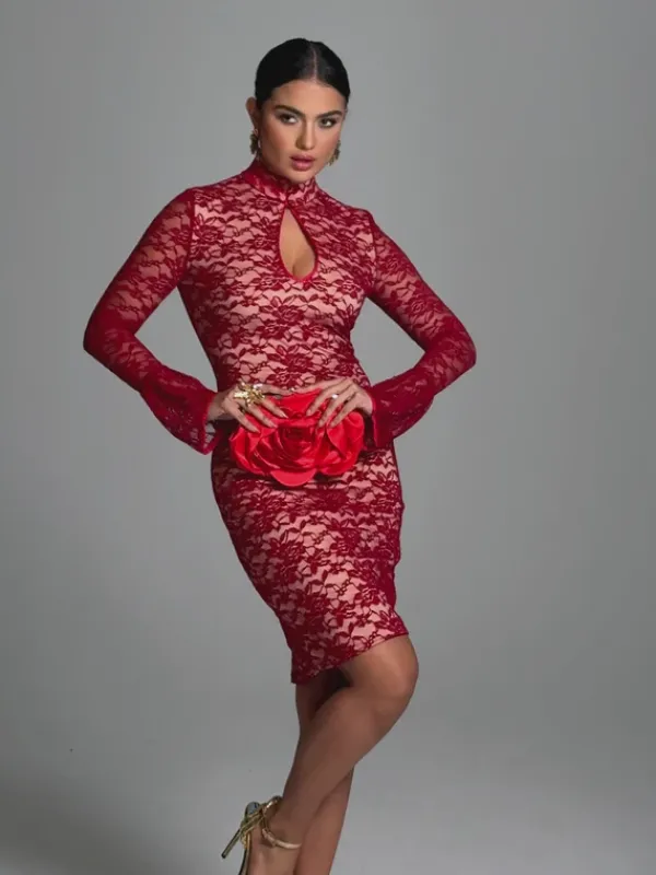 Dresses|Mini Dresses*Mew Mews Fashion Fleury Long Sleeve Lace Midi Dress