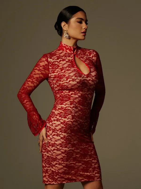 Dresses|Mini Dresses*Mew Mews Fashion Fleury Long Sleeve Lace Midi Dress