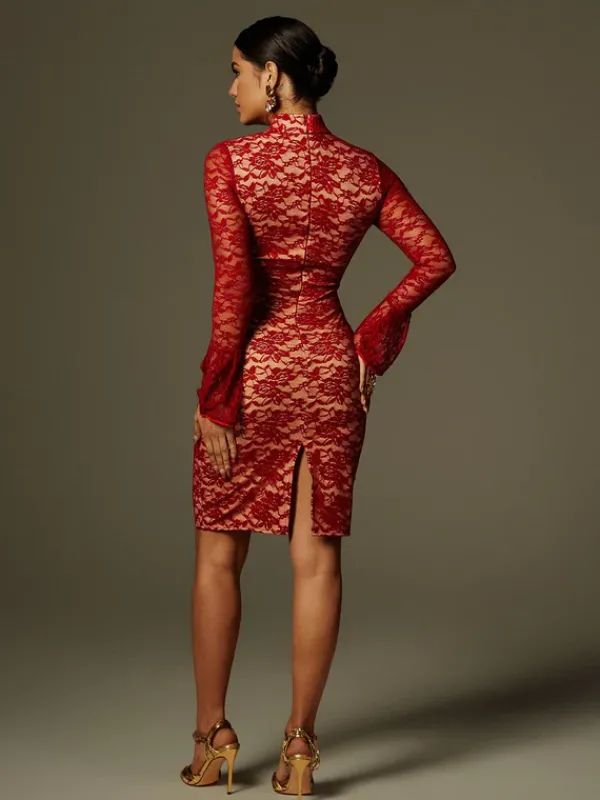 Dresses|Mini Dresses*Mew Mews Fashion Fleury Long Sleeve Lace Midi Dress