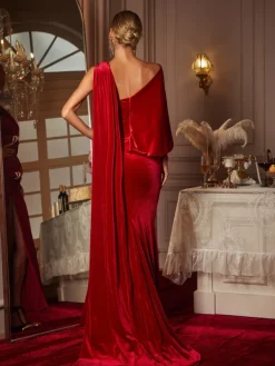 Dresses|Maxi Dresses*Mew Mews Fashion Gabija Draped Split Velvet Maxi Dress
