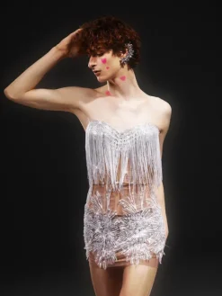 Embellishment|Dresses*Embellishment O/S Gadiel Strapless Sequin Corset Mesh Dress