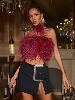 Tops*Mew Mews Fashion Gaetana Strapless Fringe Top With Choker