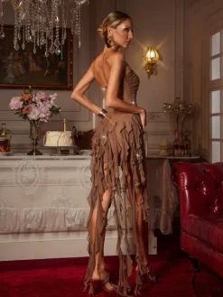Dresses|Maxi Dresses*Mew Mews Fashion Gafna Strapless Crystal Draped Mesh Dress