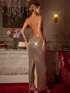 Dresses|Maxi Dresses*Mew Mews Fashion Gaiwan Cutout Sequin Maxi Dress