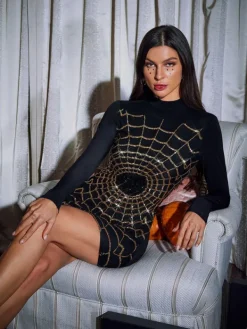 Dresses|Mini Dresses*Mew Mews Fashion Galyn Long Sleeve Cobweb Mini Dress