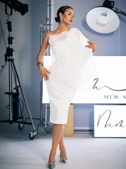 Dresses|Midi Dresses*Mew Mews Fashion Gannon One Shoulder Flower Satin Midi Dress