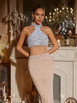 Embellishment|Dresses*Lu Yili Garrad Halterneck Embellished Maxi Dress