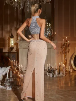 Embellishment|Dresses*Lu Yili Garrad Halterneck Embellished Maxi Dress