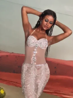 Embellishment|Dresses*Embellishment Garrett Backless Rhinestone Fringe Maxi Dress