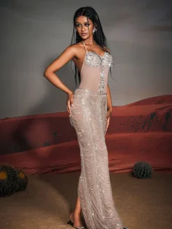 Embellishment|Dresses*Embellishment Garrett Backless Rhinestone Fringe Maxi Dress