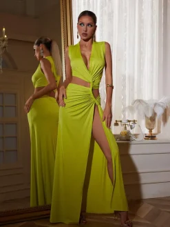 Dresses|Maxi Dresses*Mew Mews Fashion Gertrude V Neck Cutout Split Maxi Dress