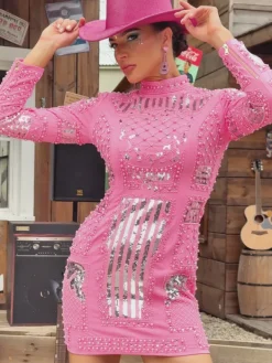 Dresses|Mini Dresses*Mew Mews Fashion Giannis Long Sleeve Sequin Mini Dress