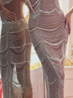 Dresses|Maxi Dresses*Embellishment Gienna Halterneck Rhinestone Split Maxi Dress