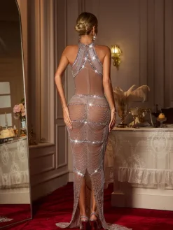 Dresses|Maxi Dresses*Embellishment Gienna Halterneck Rhinestone Split Maxi Dress