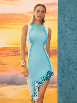 Dresses|Midi Dresses*Mew Mews Fashion O/S Gitana Wave Printed Sequin Knit Dress In Blue