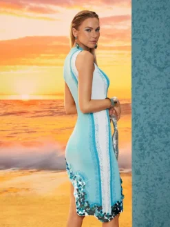 Dresses|Midi Dresses*Mew Mews Fashion O/S Gitana Wave Printed Sequin Knit Dress In Blue