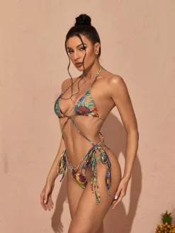 Bikini Sets|Swimwear*Mew Mews Fashion Goldie Cross Straps Printed Bikini Two Piece Set