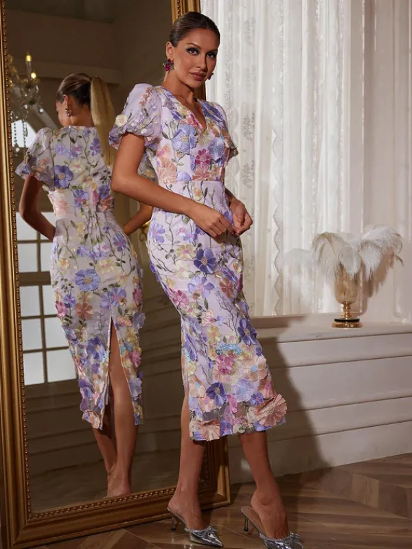 Dresses|Midi Dresses*Mew Mews Fashion Grayson Flower Embroidered Midi Dress In Purple