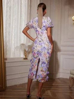 Dresses|Midi Dresses*Mew Mews Fashion Grayson Flower Embroidered Midi Dress In Purple