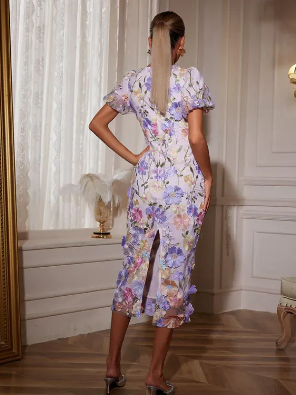 Dresses|Midi Dresses*Mew Mews Fashion Grayson Flower Embroidered Midi Dress In Purple