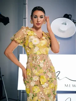 Dresses|Midi Dresses*Mew Mews Fashion Grayson Flower Embroidered Midi Dress In Yellow