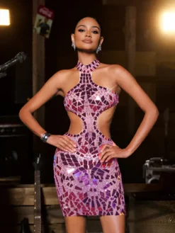 Embellishment|Dresses*Embellishment Grisha Acrylic Embellished Cutout Mini Dress
