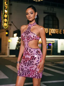 Embellishment|Dresses*Embellishment Grisha Acrylic Embellished Cutout Mini Dress