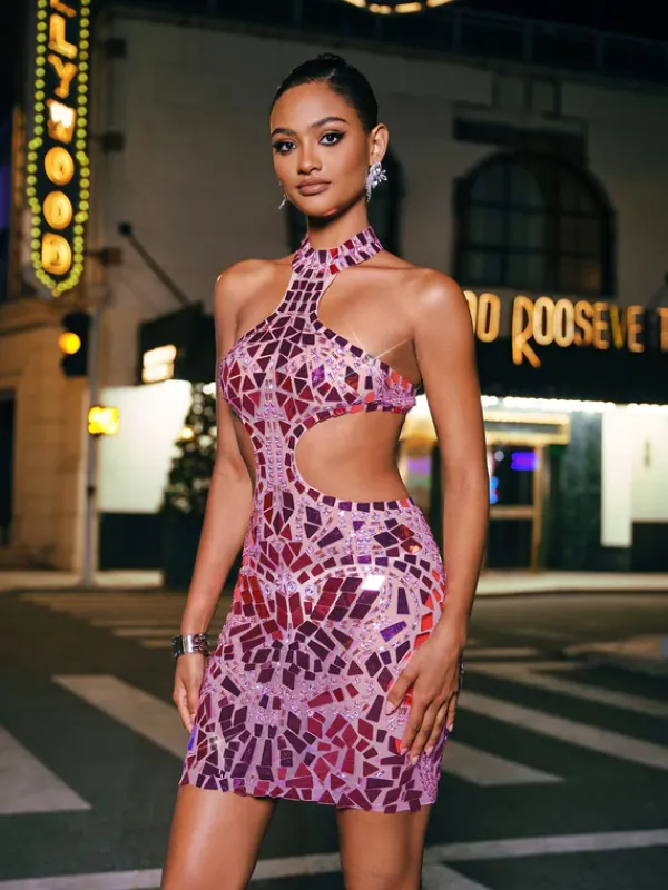 Embellishment|Dresses*Embellishment Grisha Acrylic Embellished Cutout Mini Dress