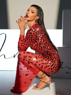 Embellishment|Dresses*Embellishment Guthrie Long Sleeve Acrylic Mesh Maxi Dress