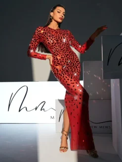 Embellishment|Dresses*Embellishment Guthrie Long Sleeve Acrylic Mesh Maxi Dress