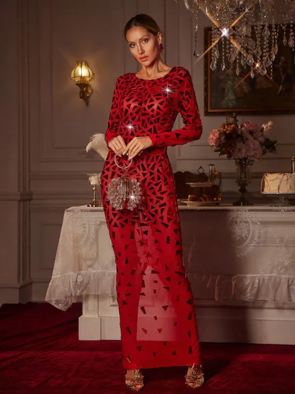 Embellishment|Dresses*Embellishment Guthrie Long Sleeve Acrylic Mesh Maxi Dress
