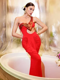 Armor Tops|Dresses*Mew Mews Fashion Hailey Strapless Cutout Draped Maxi Dress In Red