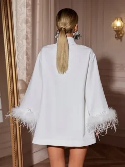 Dresses|Mini Dresses*Mew Mews Fashion Hajar Folded Collar Feather Mini Dress In White