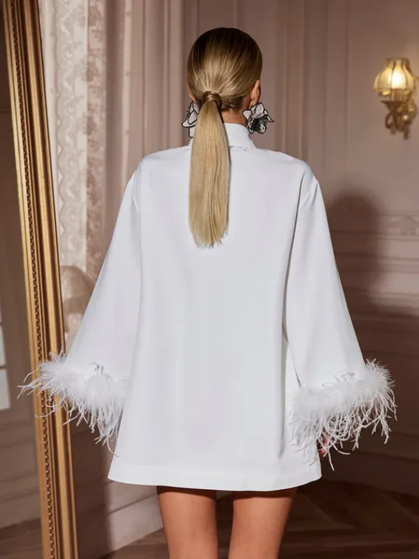 Dresses|Mini Dresses*Mew Mews Fashion Hajar Folded Collar Feather Mini Dress In White