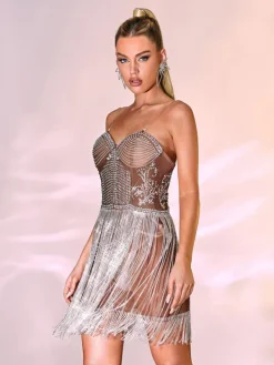 Embellishment|Dresses*Nuo Fansi Halo Crystal Fringe Mini Dress