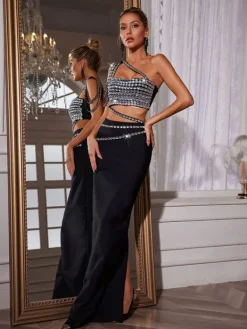 Sets & Co-ords*Bandage Hania Rhinestone Skirt Set