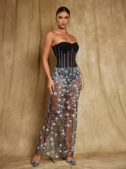 Dresses|Maxi Dresses*Mew Mews Fashion Harbor Strapless Flower Sequin Maxi Dress