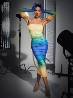 Dresses|Midi Dresses*Mew Mews Fashion Hartford Gradient Mesh Dress With Gloves In Blue
