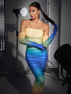 Dresses|Midi Dresses*Mew Mews Fashion Hartford Gradient Mesh Dress With Gloves In Blue