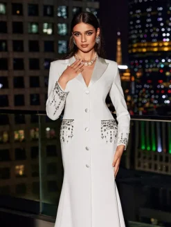 Dresses|Maxi Dresses*Mew Mews Fashion Hassan Rhinestone Blazer Dress In White